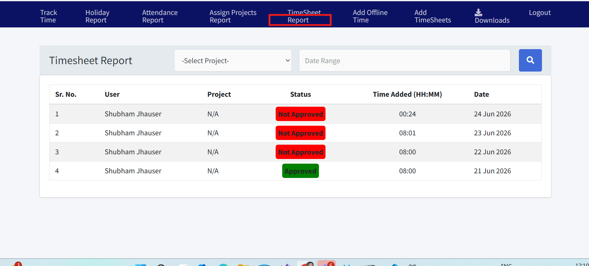 Timesheet Guide workflow screenshot